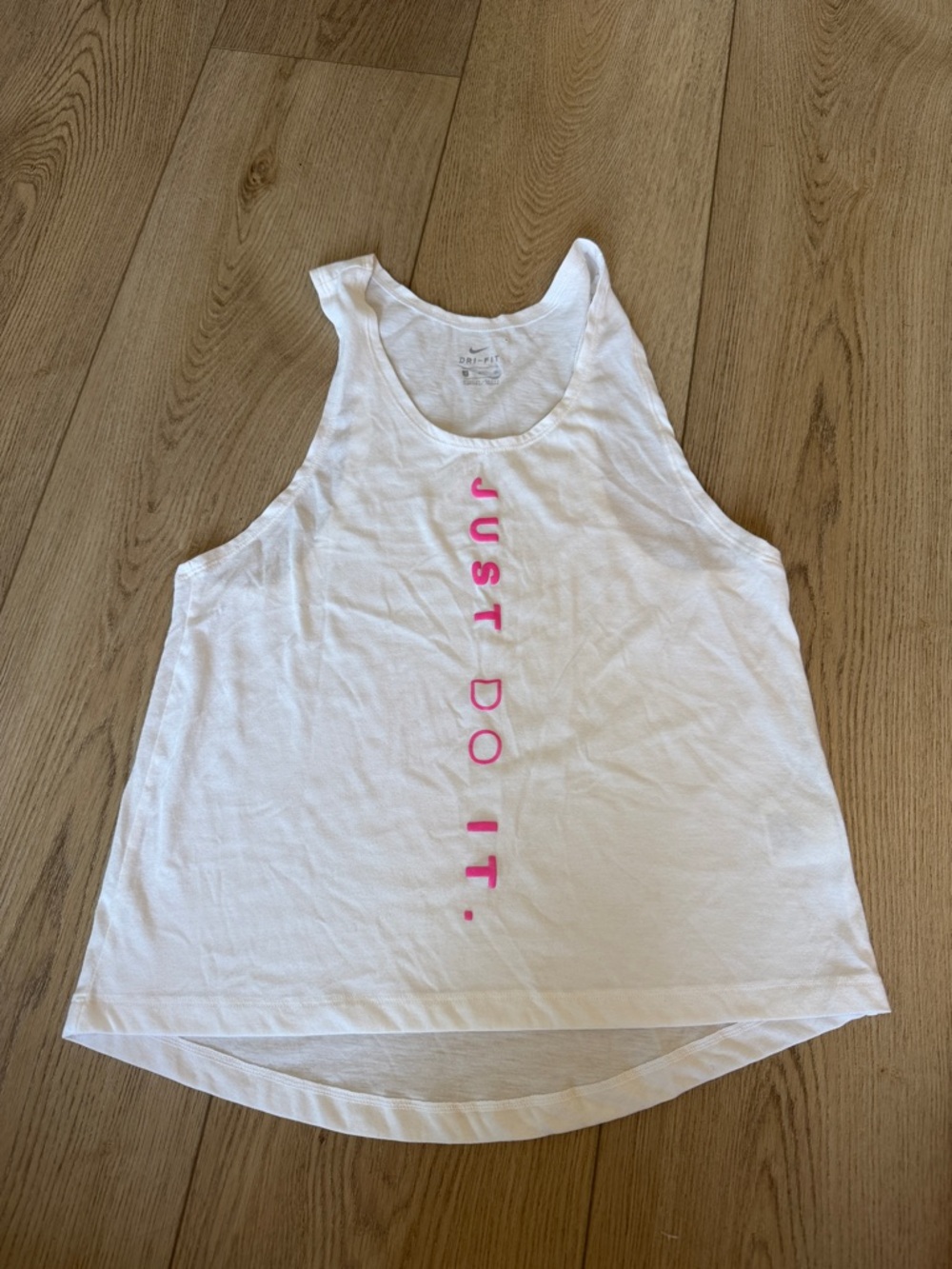 Nike White Tank Top with Pink Vertical "Just Do It."